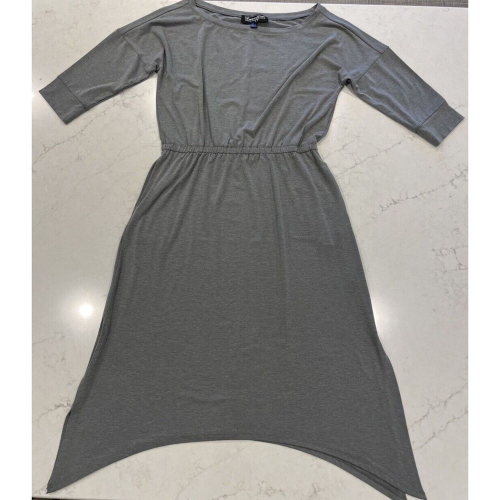 Brittany Humble 3/4 Sleeve Midi Dress Gray Lagenlook Minimalist Layering Sz PM